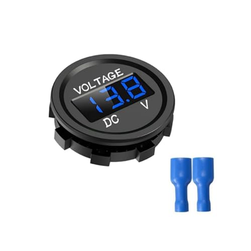 MiJunHD Wasserdichtes Auto Voltmeter, Blau Licht LED Digital Anzeige Batterie Spannungsmesser, DC 12V-48V Rundes Panel Spannungsmessgerät für Boot Fahrzeug Motorrad (1 Stück) von MiJunHD