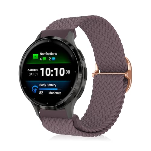 MiKoyi 18 mm Geflochtenes Armband für Garmin Venu 3S/Venu 2S/Forerunner 265S/Forerunner 255S/Forerunner 255S Music/Active S/Move 3S, Nylon Sport Uhrenarmband für Huawei Watch GT 5 41 mm, Dunkelviole von MiKoyi