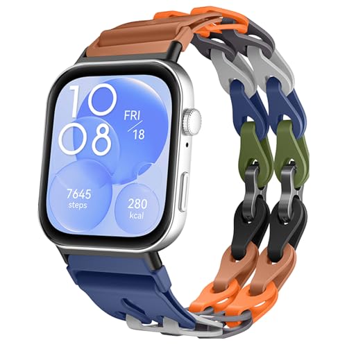 MiKoyi Silikon Armband Kompatibel mit Huawei Watch Fit 3, Weiche Atmungsaktive Wasserdichte Leichtgewichtler Schlaufenschnalle Verstellbar Armbänder, Sportarmband für Huawei Watch Fit 3, Grün Bunt von MiKoyi