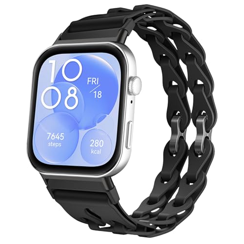 MiKoyi Silikon Armband Kompatibel mit Huawei Watch Fit 3, Weiche Atmungsaktive Wasserdichte Leichtgewichtler Schlaufenschnalle Verstellbar Armbänder, Sportarmband für Huawei Watch Fit 3, Schwarz von MiKoyi