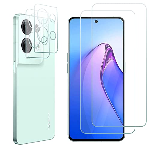 MiRowy [2+2 Stück Panzerglasfolie Kompatibel mit Oppo Reno8 Pro 5G, Displayschutz + Kamera Linse Schutzfolie, Anti Kratzer, 9H Härte Protector + HD Objektiv Schutzfolie für Oppo Reno8 Pro 5G von MiRowy