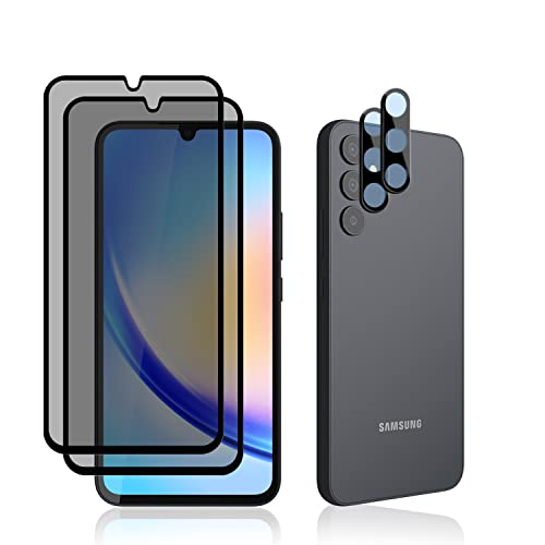 MiRowy Sichtschutz Kompatibel mit Samsung Galaxy A34 5G Privacy Schutzfolie, 【2+2 Stück】 Anti Spähen Panzerglasfolie Glas + Kameraschutz, 9H Anti-Spy Displayschutzfolie für Samsung Galaxy A34 5G von MiRowy