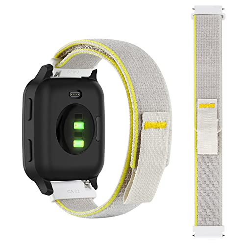 MiRowy 20mm Armband für Garmin Venu Sq 2/Sq 2 Music/Venu/2 Plus/Sq/Sq Music, Elastisch Geflochten Nylon mit Klettverschluss Sport Ersatzarmband für Garmin Vivoactive 3/3 Music/Move 3 - Gelb & Weiß von MiRowy