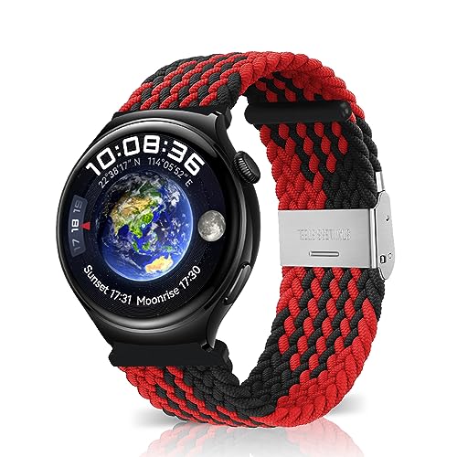 MiRowy 22 mm Armband für Huawei Watch GT 5 Pro/Watch GT 5/GT 4/GT 3/GT 2 Pro/GT 2 (46 mm) Armbänder, Nylon Watch Ersatzband für Huawei Watch 4 Pro 48 mm/Watch 4/3/3 Pro (46 mm), Schwarz/Rot von MiRowy