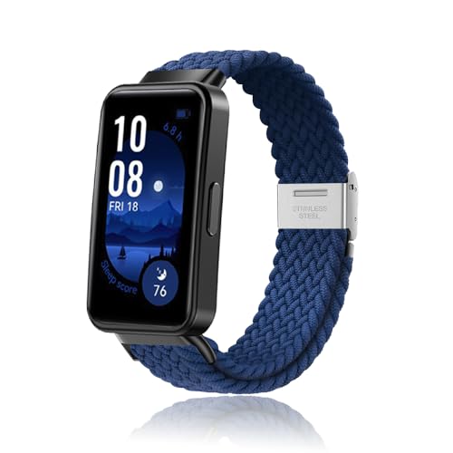 MiRowy Armband Kompatibel mit HUAWEI Band 9 Armbänder, Elastisch Geflochtene Ersatzarmbänder, Soft Nylon Sport Uhrenarmband für Huawei Band 9/Huawei Band 8, Blau von MiRowy