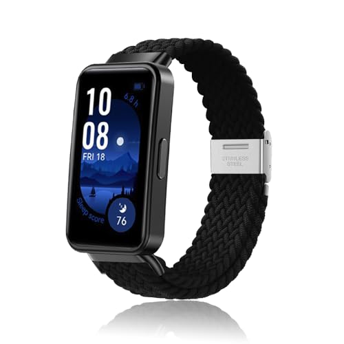 MiRowy Armband Kompatibel mit HUAWEI Band 9 Armbänder, Elastisch Geflochtene Ersatzarmbänder, Soft Nylon Sport Uhrenarmband für Huawei Band 9/Huawei Band 8, Schwarz von MiRowy