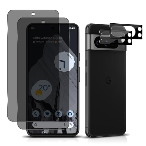 MiRowy Sichtschutz Kompatibel mit Google Pixel 8 Pro Privacy Schutzfolie, 2+2 Stück Anti Spähen Panzerglasfolie Glas Kameraschutz, 9H Anti-Spy Displayschutzfolie für Google Pixel 8 Pro von MiRowy