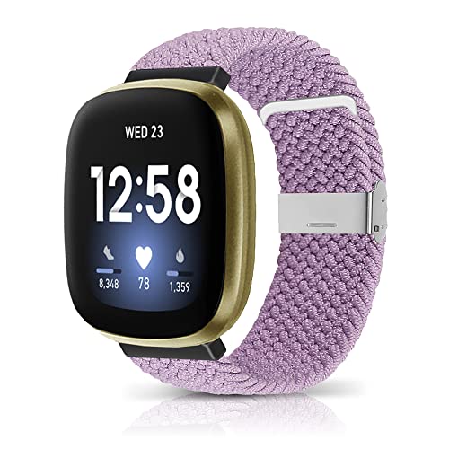 MiRowy für Fitbit Versa 4/Versa 3/Fitbit Sense/Sense 2 Armband für Damen Herren, Geflochtener Elastisches Soft Nylon Sport Ersatzarmbänder für Fitbit Versa 3/Versa 4/Sense/Sense 2, Violett von MiRowy