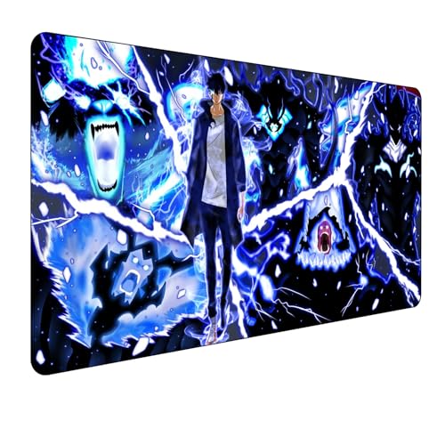 Solo Leveling Anime Mauspad,Gaming Mauspad,Groß Mousepad XXL 900 x 400 mm,rutschfeste Gummiunterseite genähte Kanten,für PC, Laptop,Großer Erweiterter Schreibtisch Schutz Für Home Office. von Miaosheng