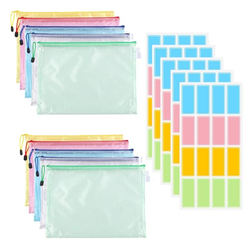 Zipper Pockets, Dokumentenmappe, Document Case, 10PCS Dokumententasche A5, Datei Zipper Tasche, Mesh Plastic Zip Bag, mit Selbstklebend Aufkleber, für Datei, Papier, Reise, Schminktasche von Miayical