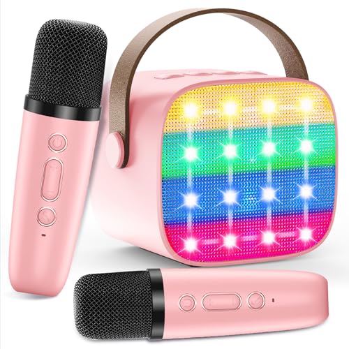 Karaoke Maschine Kinder, Mini Karaoke Maschine mit 2 Mikrofonen, Spielzeug ab 3-12 Jahre Mädchen Jungen Mikrofon Geschenke, Tragbarer Bluetooth-Lautsprecher mit Stimmeffekten & LED-Lichtern von MicQutr