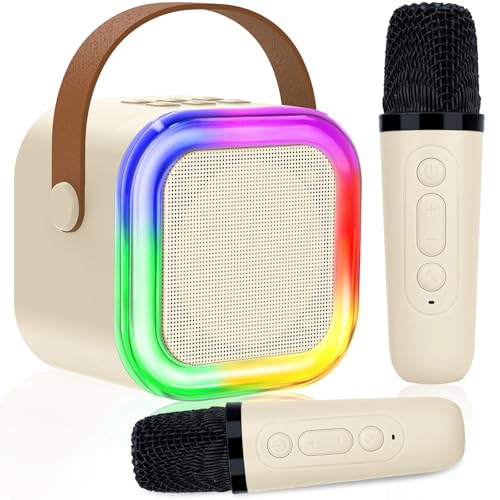 Karaoke Maschine für Kinder Erwachsene, Bluetooth Karaoke Lautsprecher mit 2 Kabellosen Mikrofon, Mini Karaoke Maschine mit LED-Lichtern, Geschenke Spielzeug für Mädchen und Jungen von MicQutr