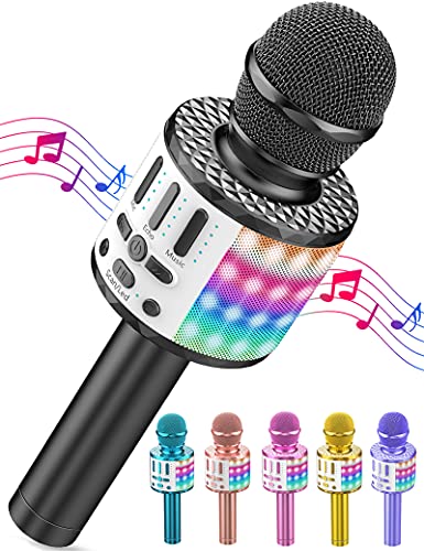 Karaoke Mikrofon, LED Drahtloses Bluetooth zum Singen mit Lautsprecher, Spielzeug Kinder, Heim KTV Maschine, Tragbares Recorder für Android/iPhone/iPad/PC von MicQutr