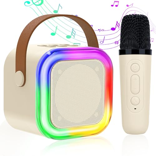 Karaoke Maschine für Kinder Erwachsene, Bluetooth Karaoke Lautsprecher mit 1 Kabellosen Mikrofon, Mini Karaoke Maschine mit LED-Lichtern, Geschenke Spielzeug für Mädchen und Jungen von MicQutr