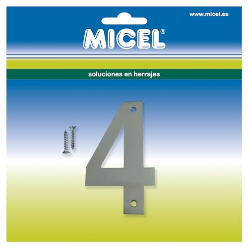 MICEL 10541 Hausnummer 4, Edelstahl, silberfarben, inklusive Schrauben, 73 x 127 x 2 mm von Micel