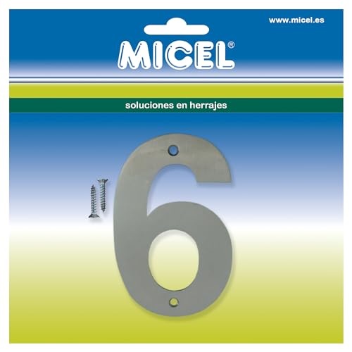 MICEL 10543 Hausnummer 6, Edelstahl, silberfarben, inklusive Schrauben, 80 x 127 x 2 mm von Micel