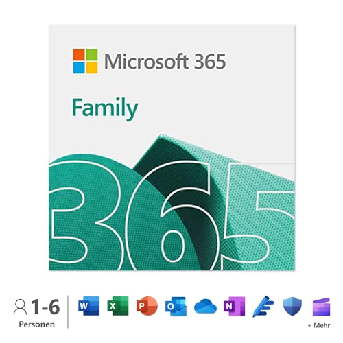 Microsoft 365 Family | 12 Monate, bis zu 6 Nutzer | Word, Excel, PowerPoint | 1TB OneDrive Cloudspeicher | PCs/Macs & mobile Geräte | Aktivierungscode per E-Mail von Microsoft