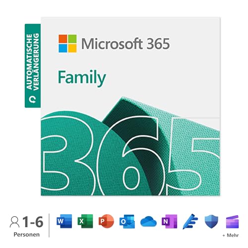 Microsoft 365 Family | jährliche Abonnementverlängerung, bis zu 6 Nutzer | Word, Excel, PowerPoint | 1TB OneDrive Cloudspeicher | PCs/Macs & mobile Geräte | Aktivierungscode per E-Mail von Microsoft