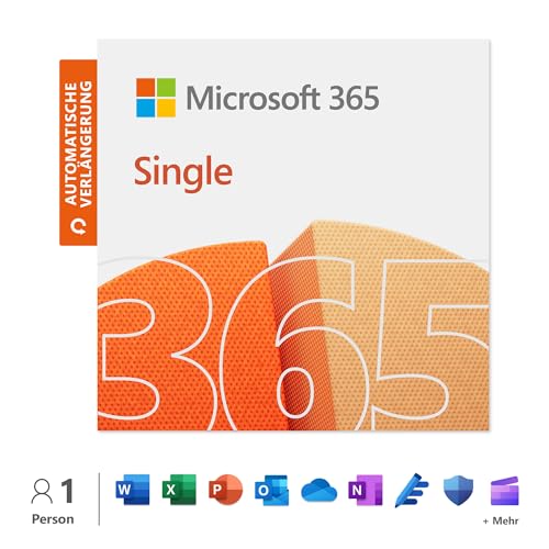 Microsoft 365 Single | 12 Monate mit automatischer Verlängerung, 1 Nutzer | Word, Excel, PowerPoint | 1TB OneDrive Cloudspeicher | PCs/Macs & mobile Geräte | Aktivierungscode per E-Mail von Microsoft
