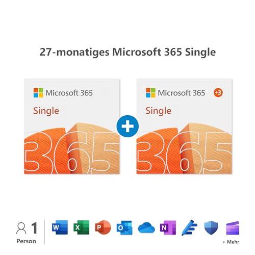 Microsoft 365 Single | 27 Monate, 1 Nutzer | Word, Excel, PowerPoint | 1TB OneDrive Cloudspeicher | PCs/Macs & mobile Geräte | Aktivierungscode per E-Mail von Microsoft