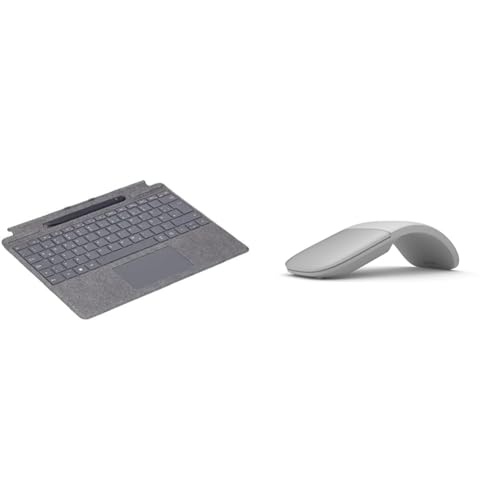 Microsoft Surface Pro 8/9 / X Signature Keyboard Platin im Bundle mit Slim Pen 2 Schwarz, QWERTZ - Deutsches Tastaturlayout & Bluetooth, Surface Arc Mouse Platin Grau von Microsoft