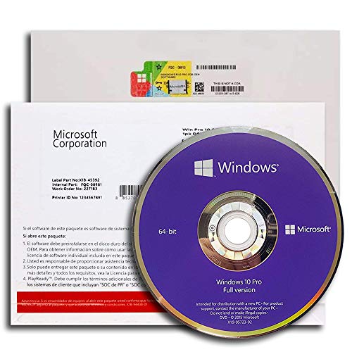 Microsoft Windows 10 Pro – Lizenz – 1 Lizenz – OEM – DVD – 64-Bit – Anglas, FQC-08929 von Microsoft
