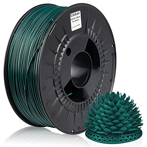 MIDORI® PETG Filament | 1,75mm 3D-Drucker-Filament 1kg Spule in Grün Metallic | Verwicklungsfreies Filament für 3D-Drucker & Stift von Midori