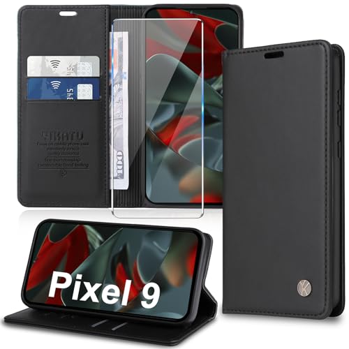 Handyhülle für Google Pixel 9/9 Pro Hülle [Premium PU Leder] Klapphülle Ständer Kartenfach Magnetic Flip Case Cover Etui Tasche Schutzhülle für Google Pixel 9/9 Pro 5G (Schwarz) von Migexxkj