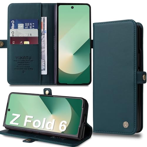 Handyhülle für Samsung Galaxy Z Fold 6 Hülle [Premium PU Leder] Klapphülle Ständer Kartenfach Magnetic Flip Case Cover Etui Tasche Schutzhülle für Samsung Z Fold 6 5G (Grün) von Migexxkj