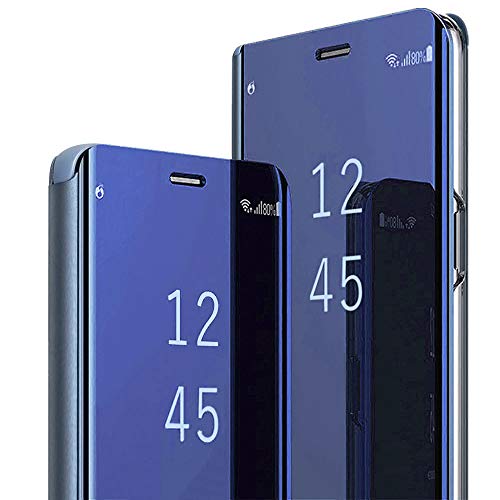 Schutzhülle für Samsung Galaxy S25 Plus, Leder, transparent, S-View, Spiegel, stoßfest, mit Ständer, kratzfest, Schutzhülle für Samsung S25 Plus 5G, Blau von Migexxkj