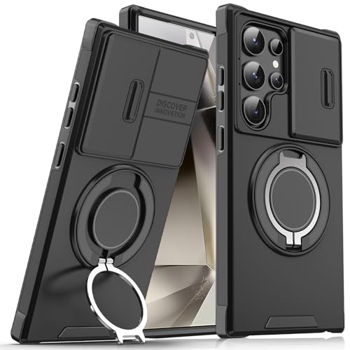 für Samsung Galaxy S24 Ultra Hülle mit Mag-Safe,S24 Ultra Hülle mit Magnetisch Ring Ständer Kameraschutz Case Schutzhülle Handytasche Handyhülle für Samsung S24 Ultra 5G (Schwarz) von Migexxkj