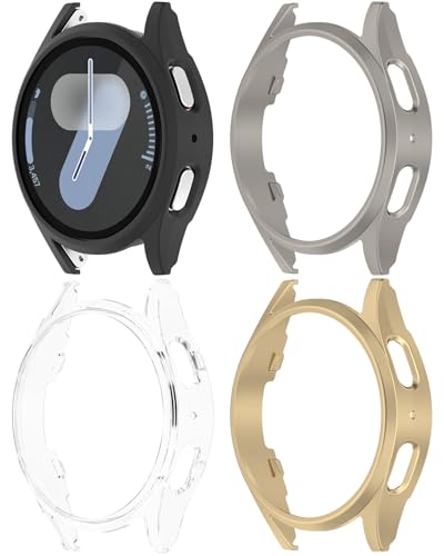 Miimall 4 Stück PC Hülle für Samsung Galaxy Watch 7 44mm Schutzhülle, Einfache Installation Leichte Ultra-dünne Case für Samsung Galaxy Watch7 Gehäuse, Transparent+Schwarz+Titan+Champagner Gold von Miimall