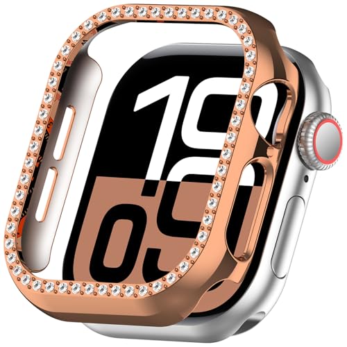 Miimall Hartes PC Hülle Kompatibel mit Apple Watch 46mm Series 10 Schutzhülle, Anti-Drop Kratzfestes Leichtgewicht Glitzer Schutz Cover für iWatch 10, Roségold von Miimall