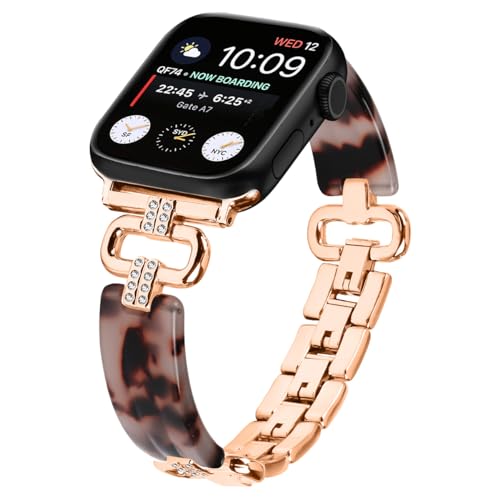 Miimall Harz Armbänder Kompatibel mit Apple Watch Ultra 2/1 Armband 49mm 45mm 44mm 42mm, Leichtes Harz Metall Strass Buntes Damen Armband für iWatch Ultra 2/1 Series 9/8/7 6-1 SE2/1 -Roségold von Miimall