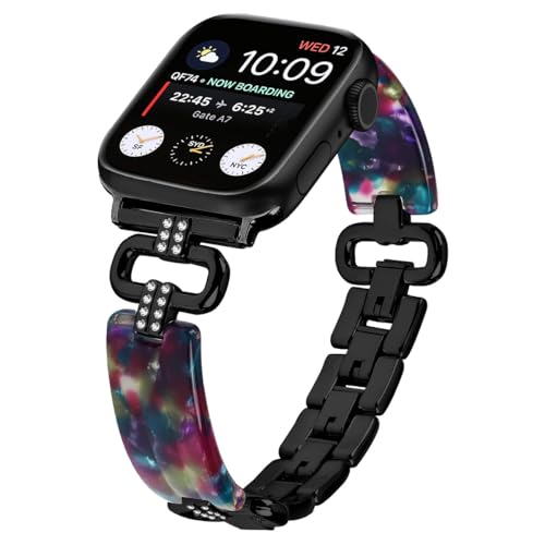 Miimall Harz Armbänder Kompatibel mit Apple Watch Ultra 2/1 Armband 49mm 45mm 44mm 42mm, Leichtes Harz Metall Strass Buntes Damen Armband für iWatch Ultra 2/1 Series 9/8/7 6-1 SE2/1 -Schwarz von Miimall