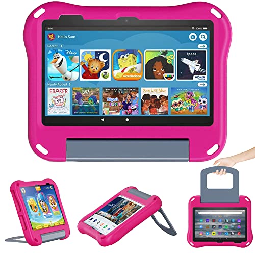 Miimall Kinder Hülle Kompatibel mit Amazon Kindle Fire 7 Kids Tablet Hülle mit Handhaben+Ständer, Eva Material Anti-Drop Schutzhülle für Amazon Fire 7 Kids (12th Generation, 2022)-Rosa von Miimall