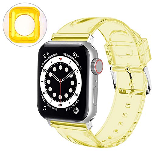 Miimall Kompatibel mit Apple Watch Series 3/2/1 38mm Tranparent Armband with Hülle, Wasserdichtes Weiche Silikon Ersatzarmband Sport Ersatz Armband für iWatch Series 3/2/1 38mm - Gelb von Miimall