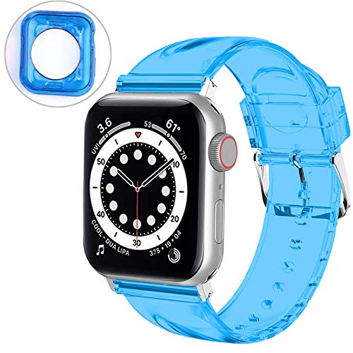 Miimall Kompatibel mit Apple Watch Series 6/SE/5/4 40mm Tranparent Armband with Hülle, Wasserdichtes Weiche Silikon Ersatzarmband Sport Ersatz Armband für iWatch Series 6/SE/5/4 40mm - Blau von Miimall