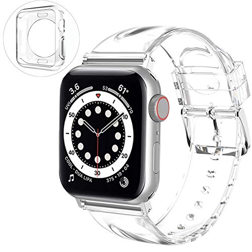 Miimall Kompatibel mit Apple Watch Series 6/SE/5/4 40mm Tranparent Armband with Hülle, Wasserdichtes Weiche Silikon Ersatzarmband Sport Ersatz Armband für iWatch Series 6/SE/5/4 40mm - Transparent von Miimall