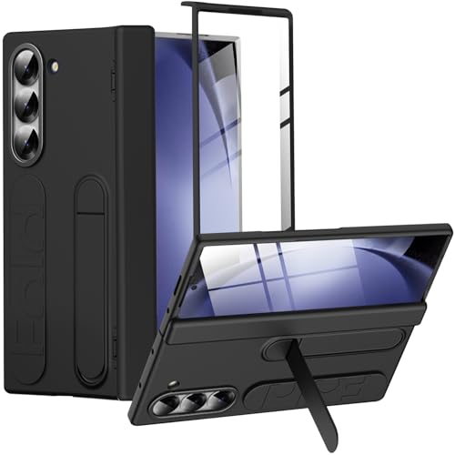 Miimall Kompatibel mit Samsung Galaxy Z Fold 5 Hülle mit Handschlaufe, [Abnehmbare Ständer] [Displayschutz+Scharnierschutz] All Inclusive Kratzfest Stoßfest Silikon Handyhülle für Z Fold 5-Schwarz von Miimall