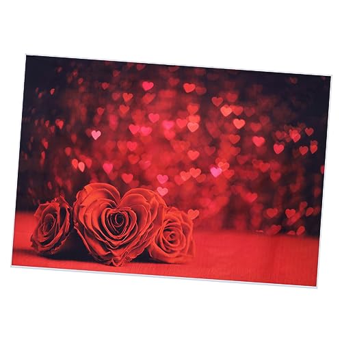 Mikikit Fotografie Hintergrundtuch Dekoration Schlafzimmer Bedroom Decoration Vorhang mit roter Rose im Hintergrund Zubehör für Hochzeitsfeiern Fotohintergrund zum Valentinstag Vinyl von Mikikit