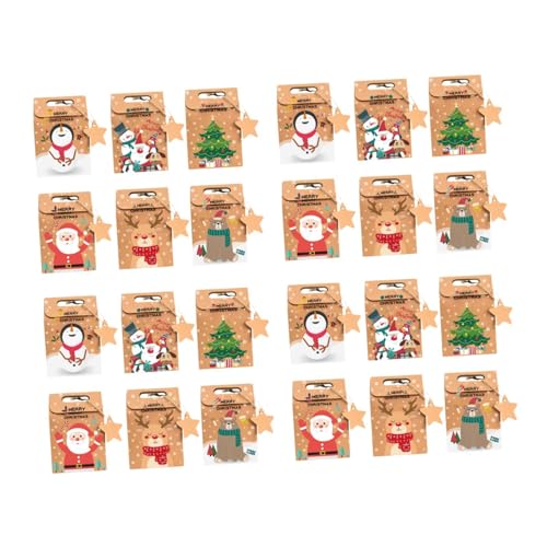 Milageto 24 Stück Weihnachtstüten aus Kraftpapier, Geschenktüten für Kekse, platzsparend, Kekstüten, Partygeschenktüten, Bonbonschachteln für die, Style B von Milageto