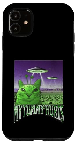 My Tummy Hurts Funny Alien Cat Meme Bootleg Grafik Hülle für iPhone 11 von MildlyPerturbed