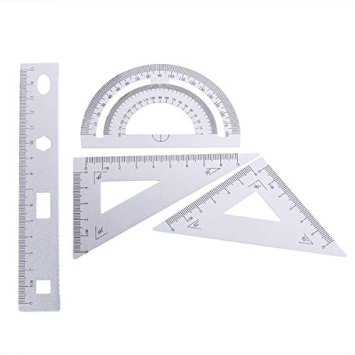 Milisten 4pcs Maths Ruler Geometry Tool Set Metal Ruler Aluminum Alloy Lightweight Includes Straight Ruler Triangle Ruler Protractor for School Students Teacher Architect Engineers | Silver von Milisten