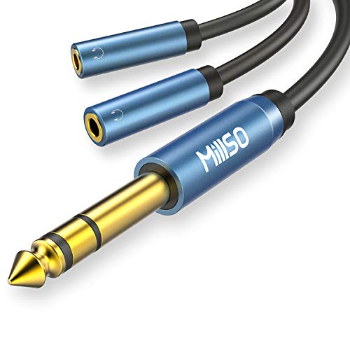 MillSO 6.35mm auf 3.5mm Splitter Kabel 2X 3,5mm Buchse zu 1x 6,35mm 3 Polig Stecker Audio Verteiler Klinke Y Adapter mit Vergoldete Kontakte und Metall Hülse für Lautsprecher und Kopfhörer - 30CM von MillSO