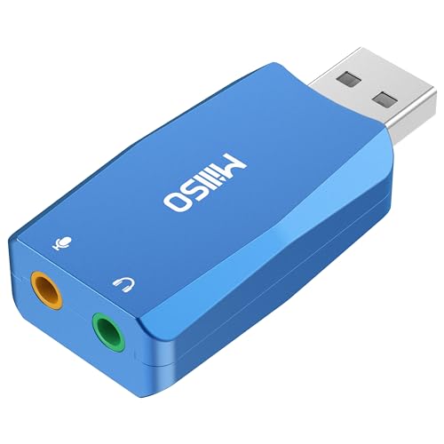 MillSO Externe USB Soundkarte mit interner Aufnahmefunktion, tragbarer USB auf 3,5mm Kopfhörer Mikrofon Adapter für PC, Computer, Aufnahme, Komposition, Streaming, Podcasting, Gesang - Blau von MillSO