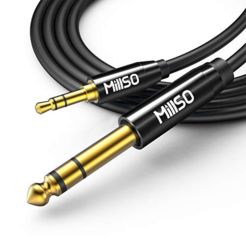 MillSO 2.4M Stereo Audio Klinken Adapter Kabel 3.5mm Klinken Stecker auf 6.35mm Klinken Stecker Kabel, Aux Audio Instrumentenkabel mit Klavieschwarz Metalgehäuse für Instrument, Gitarre, Keyboard von MillSO