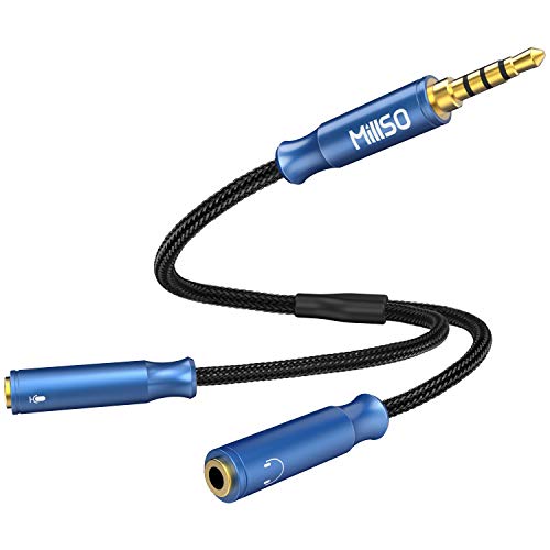 MillSO Y Splitter Kabel Audio Y Adapter Klinke 3.5mm Stecker auf 2X 3.5mm TRS Buchse (Audio und Mikrofon) Audio Y Adapter Klinke für PS4, Xbox One mit ergonomischem Design- 30cm, Meerblau von MillSO