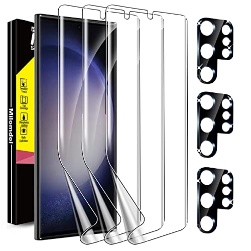 Milomdoi [3+3Stück] Schutzfolie für Samsung Galaxy S23 Ultra 5G Folie Screen Protector 3 stück displayschutz 3 stück Panzer Schutz Glas Kameraschutz Panzerfolie Schutzglas kamera hülle 5g zubehör von Milomdoi