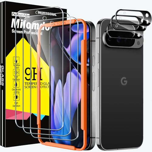 Milomdoi 3 Stück Schutzfolie für Google Pixel 9 Pro XL für Panzerglas mit 3 Stück Kameraschutz Camera, Panzerfolie Displayschutz Zubehör, [Fingerabdruck Geeignet] Handyhülle Freundlich von Milomdoi